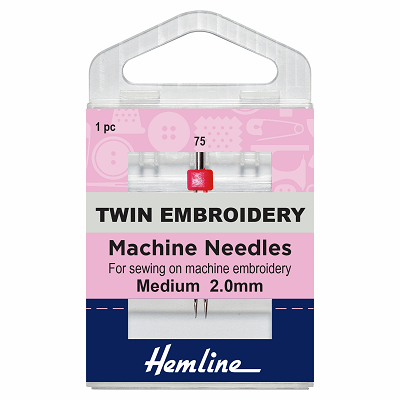 H114.20 Sewing Machine Needles: Twin Embroidery: 75/11, 2.0mm: 1 Piece 